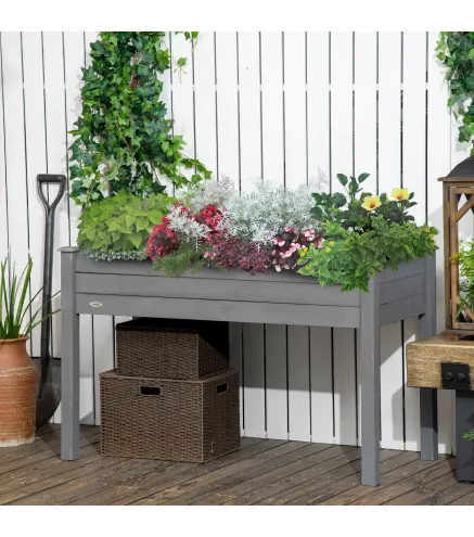 Huerto Urbano Elevado de Madera 122,5x56,5x76 cm con Tela no Tejida para Cultivos Plantas Flores Gris Oscuro