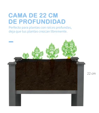Huerto Urbano Elevado de Madera 122,5x56,5x76 cm con Tela no Tejida para Cultivos Plantas Flores Gris Oscuro
