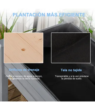 Huerto Urbano Elevado de Madera 122,5x56,5x76 cm con Tela no Tejida para Cultivos Plantas Flores Gris Oscuro