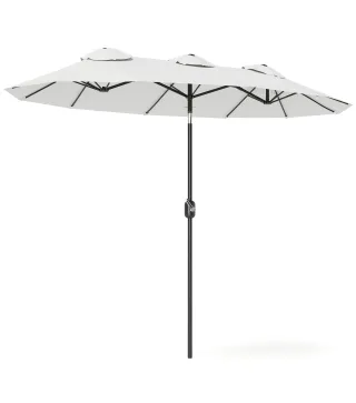 Sombrilla Doble de Jardín 295x152x222 cm con Inclinación de 45° y Manivela Manual para Terraza Balcón Piscina Crema