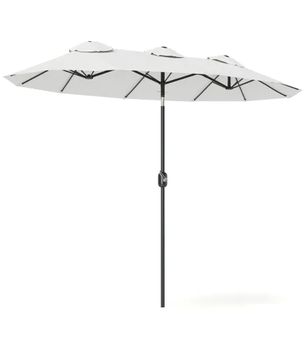 Sombrilla Doble de Jardín 295x152x222 cm con Inclinación de 45° y Manivela Manual para Terraza Balcón Piscina Crema