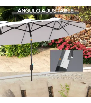 Sombrilla Doble de Jardín 295x152x222 cm con Inclinación de 45° y Manivela Manual para Terraza Balcón Piscina Crema
