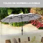 Sombrilla Doble de Jardín 295x152x222 cm con Inclinación de 45° y Manivela Manual para Terraza Balcón Piscina Crema