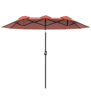 Sombrilla Doble de Jardín 295x152x222 cm con Inclinación de 45° y Manivela Manual para Terraza Balcón Piscina Rojo