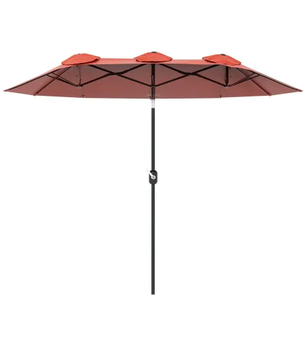 Sombrilla Doble de Jardín 295x152x222 cm con Inclinación de 45° y Manivela Manual para Terraza Balcón Piscina Rojo