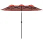 Sombrilla Doble de Jardín 295x152x222 cm con Inclinación de 45° y Manivela Manual para Terraza Balcón Piscina Rojo
