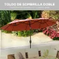 Sombrilla Doble de Jardín 295x152x222 cm con Inclinación de 45° y Manivela Manual para Terraza Balcón Piscina Rojo