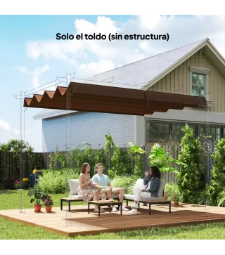 Techo de Repuesto Retráctil 3x2,5 m para Marco de 3x2 m Toldo de Tela Solo para Cenador Jardín con 8 Orificios Café