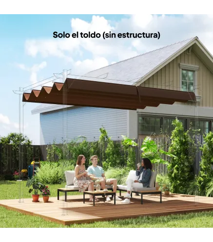 Techo de Repuesto Retráctil 3x2,5 m para Marco de 3x2 m Toldo de Tela Solo para Cenador Jardín con 8 Orificios Café