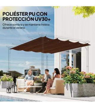 Techo de Repuesto Retráctil 3x2,5 m para Marco de 3x2 m Toldo de Tela Solo para Cenador Jardín con 8 Orificios Café