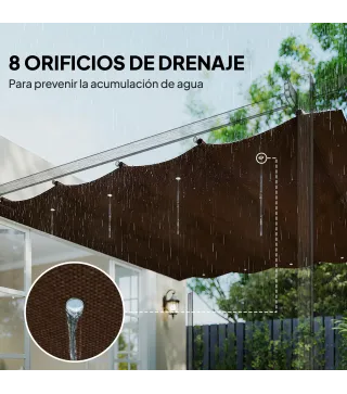 Techo de Repuesto Retráctil 3x2,5 m para Marco de 3x2 m Toldo de Tela Solo para Cenador Jardín con 8 Orificios Café