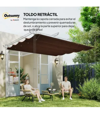 Techo de Repuesto Retráctil 3x2,5 m para Marco de 3x2 m Toldo de Tela Solo para Cenador Jardín con 8 Orificios Café