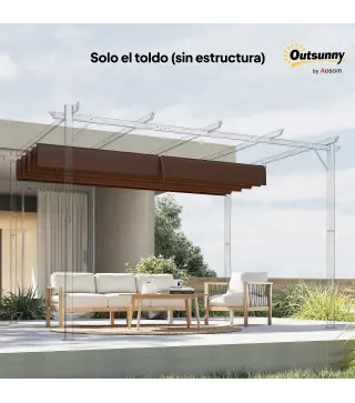 Techo de Repuesto Retráctil 3x2,5 m para Marco de 3x2 m Toldo de Tela Solo para Cenador Jardín con 8 Orificios Café