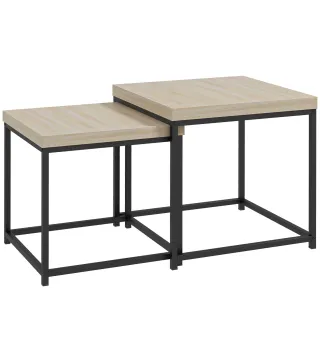 Juego de 2 Mesas de Centro Mesa Nido Moderna Mesitas Auxiliares Patas de Acero para Salón Dormitorio Oficina Roble