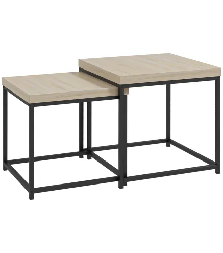 Juego de 2 Mesas de Centro Mesa Nido Moderna Mesitas Auxiliares Patas de Acero para Salón Dormitorio Oficina Roble