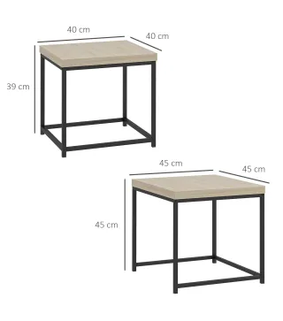 Juego de 2 Mesas de Centro Mesa Nido Moderna Mesitas Auxiliares Patas de Acero para Salón Dormitorio Oficina Roble