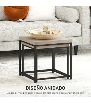 Juego de 2 Mesas de Centro Mesa Nido Moderna Mesitas Auxiliares Patas de Acero para Salón Dormitorio Oficina Roble