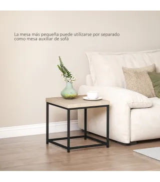 Juego de 2 Mesas de Centro Mesa Nido Moderna Mesitas Auxiliares Patas de Acero para Salón Dormitorio Oficina Roble