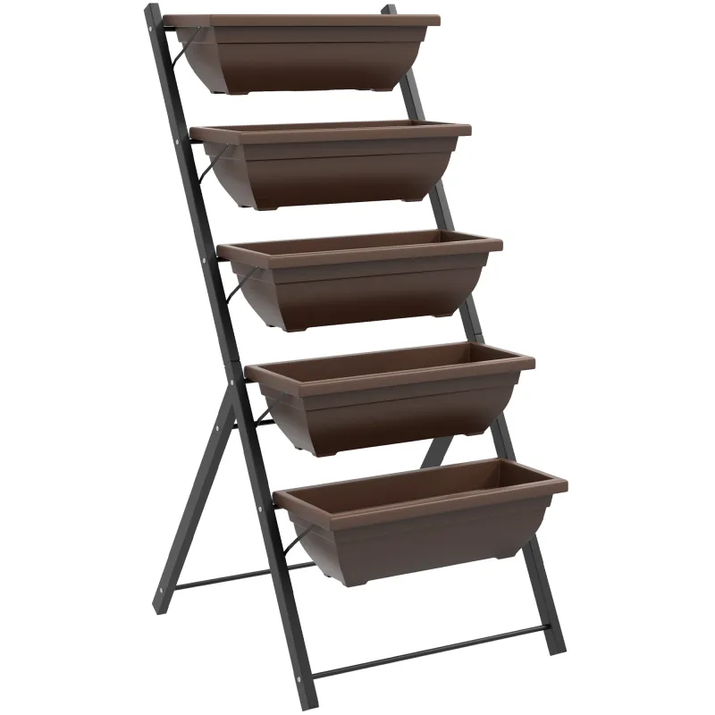 Soporte para Plantas de 5 Niveles con 5 Macetas Orificios de Drenaje para Interior y Exterior 55x63x120 cm Negro