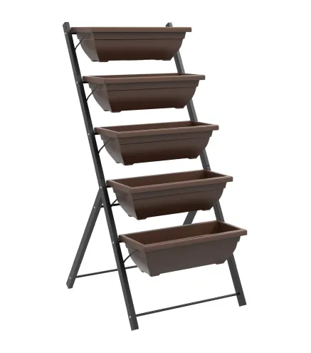 Soporte para Plantas de 5 Niveles con 5 Macetas Orificios de Drenaje para Interior y Exterior 55x63x120 cm Negro