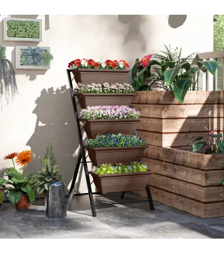 Soporte para Plantas de 5 Niveles con 5 Macetas Orificios de Drenaje para Interior y Exterior 55x63x120 cm Negro