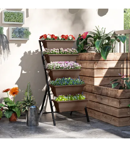 Soporte para Plantas de 5 Niveles con 5 Macetas Orificios de Drenaje para Interior y Exterior 55x63x120 cm Negro