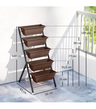 Soporte para Plantas de 5 Niveles con 5 Macetas Orificios de Drenaje para Interior y Exterior 55x63x120 cm Negro