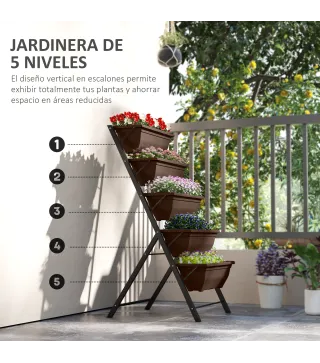 Soporte para Plantas de 5 Niveles con 5 Macetas Orificios de Drenaje para Interior y Exterior 55x63x120 cm Negro