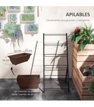Soporte para Plantas de 5 Niveles con 5 Macetas Orificios de Drenaje para Interior y Exterior 55x63x120 cm Negro