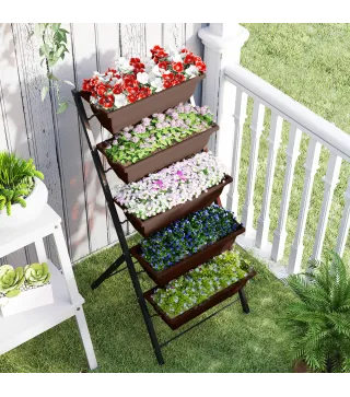 Soporte para Plantas de 5 Niveles con 5 Macetas Orificios de Drenaje para Interior y Exterior 55x63x120 cm Negro