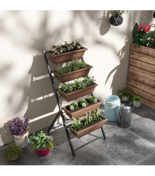 Soporte para Plantas de 5 Niveles con 5 Macetas Orificios de Drenaje para Interior y Exterior 55x63x120 cm Negro