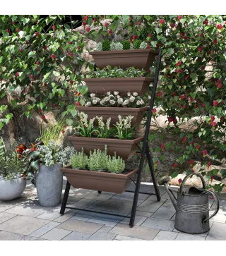 Soporte para Plantas de 5 Niveles con 5 Macetas Orificios de Drenaje para Interior y Exterior 55x63x120 cm Negro