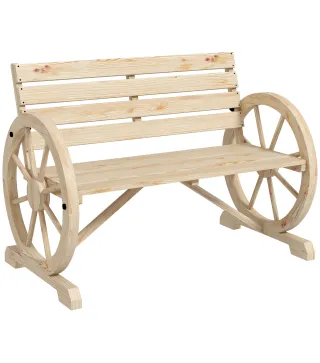 Banco de Jardín de Madera con Reposabrazos en Forma de Rueda para 2 Personas 105,5x56x79 cm Madera Natural