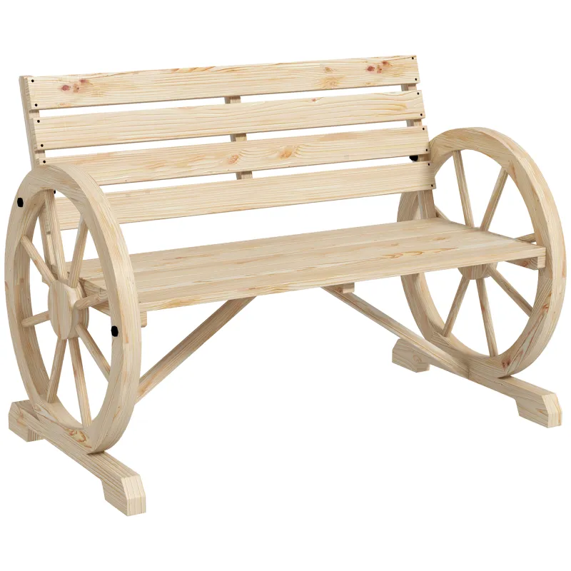 Banco de Jardín de Madera con Reposabrazos en Forma de Rueda para 2 Personas 105,5x56x79 cm Madera Natural