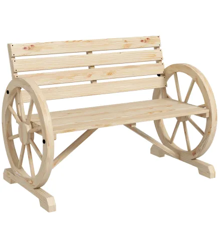 Banco de Jardín de Madera con Reposabrazos en Forma de Rueda para 2 Personas 105,5x56x79 cm Madera Natural