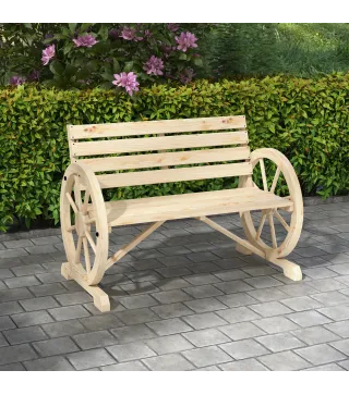 Banco de Jardín de Madera con Reposabrazos en Forma de Rueda para 2 Personas 105,5x56x79 cm Madera Natural