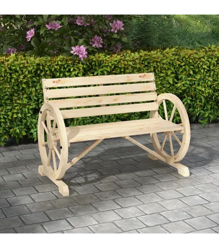 Banco de Jardín de Madera con Reposabrazos en Forma de Rueda para 2 Personas 105,5x56x79 cm Madera Natural