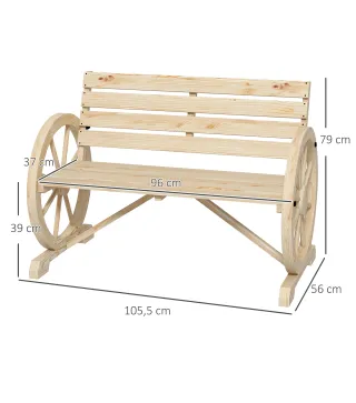 Banco de Jardín de Madera con Reposabrazos en Forma de Rueda para 2 Personas 105,5x56x79 cm Madera Natural