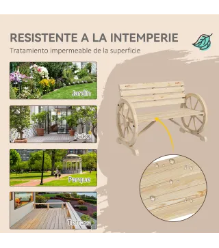 Banco de Jardín de Madera con Reposabrazos en Forma de Rueda para 2 Personas 105,5x56x79 cm Madera Natural