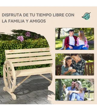 Banco de Jardín de Madera con Reposabrazos en Forma de Rueda para 2 Personas 105,5x56x79 cm Madera Natural