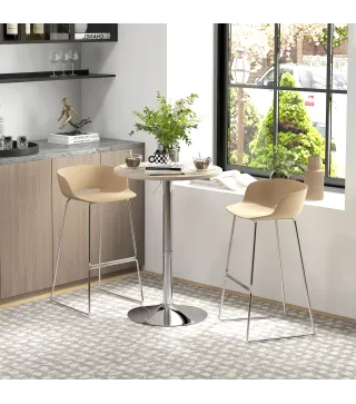 Mesa Alta Cocina Mesa Alta Bar Redonda para 2 Personas Altura Ajustable Tablero Giratorio 360° 60x60x91 cm Roble Claro