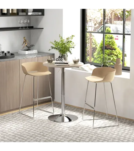 Mesa Alta Cocina Mesa Alta Bar Redonda para 2 Personas Altura Ajustable Tablero Giratorio 360° 60x60x91 cm Roble Claro