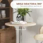Mesa Alta Cocina Mesa Alta Bar Redonda para 2 Personas Altura Ajustable Tablero Giratorio 360° 60x60x91 cm Roble Claro