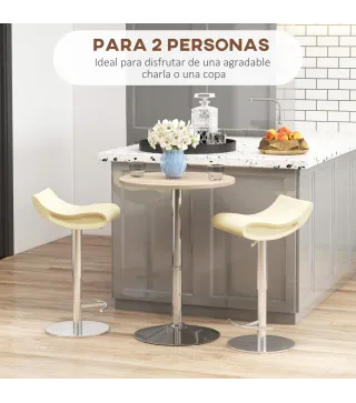 Mesa Alta Cocina Mesa Alta Bar Redonda para 2 Personas Altura Ajustable Tablero Giratorio 360° 60x60x91 cm Roble Claro