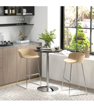 Mesa Alta Cocina Mesa Alta Bar Redonda para 2 Personas Altura Ajustable Tablero Giratorio 360° 60x60x91 cm Nogal