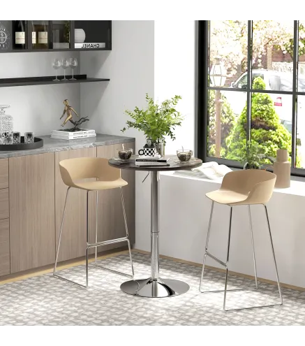 Mesa Alta Cocina Mesa Alta Bar Redonda para 2 Personas Altura Ajustable Tablero Giratorio 360° 60x60x91 cm Nogal