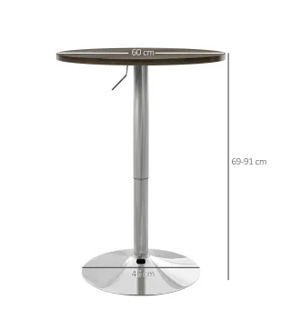 Mesa Alta Cocina Mesa Alta Bar Redonda para 2 Personas Altura Ajustable Tablero Giratorio 360° 60x60x91 cm Nogal