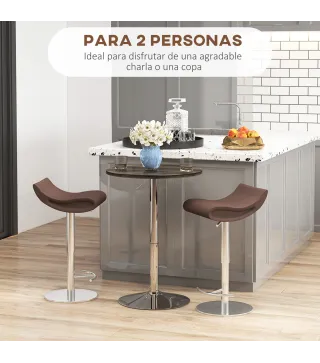 Mesa Alta Cocina Mesa Alta Bar Redonda para 2 Personas Altura Ajustable Tablero Giratorio 360° 60x60x91 cm Nogal
