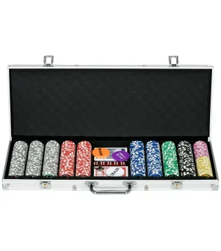Set de Póker con 500 Fichas 2 Barajas de Cartas Dados Tapete y Botón de Crupier Set de Casino Texas Hold'em con Maletín