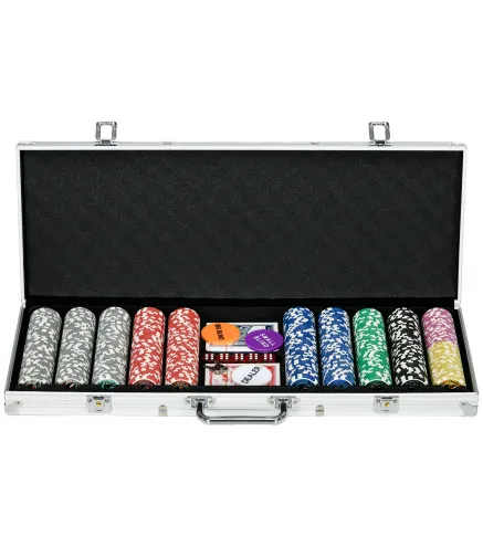Set de Póker con 500 Fichas 2 Barajas de Cartas Dados Tapete y Botón de Crupier Set de Casino Texas Hold'em con Maletín